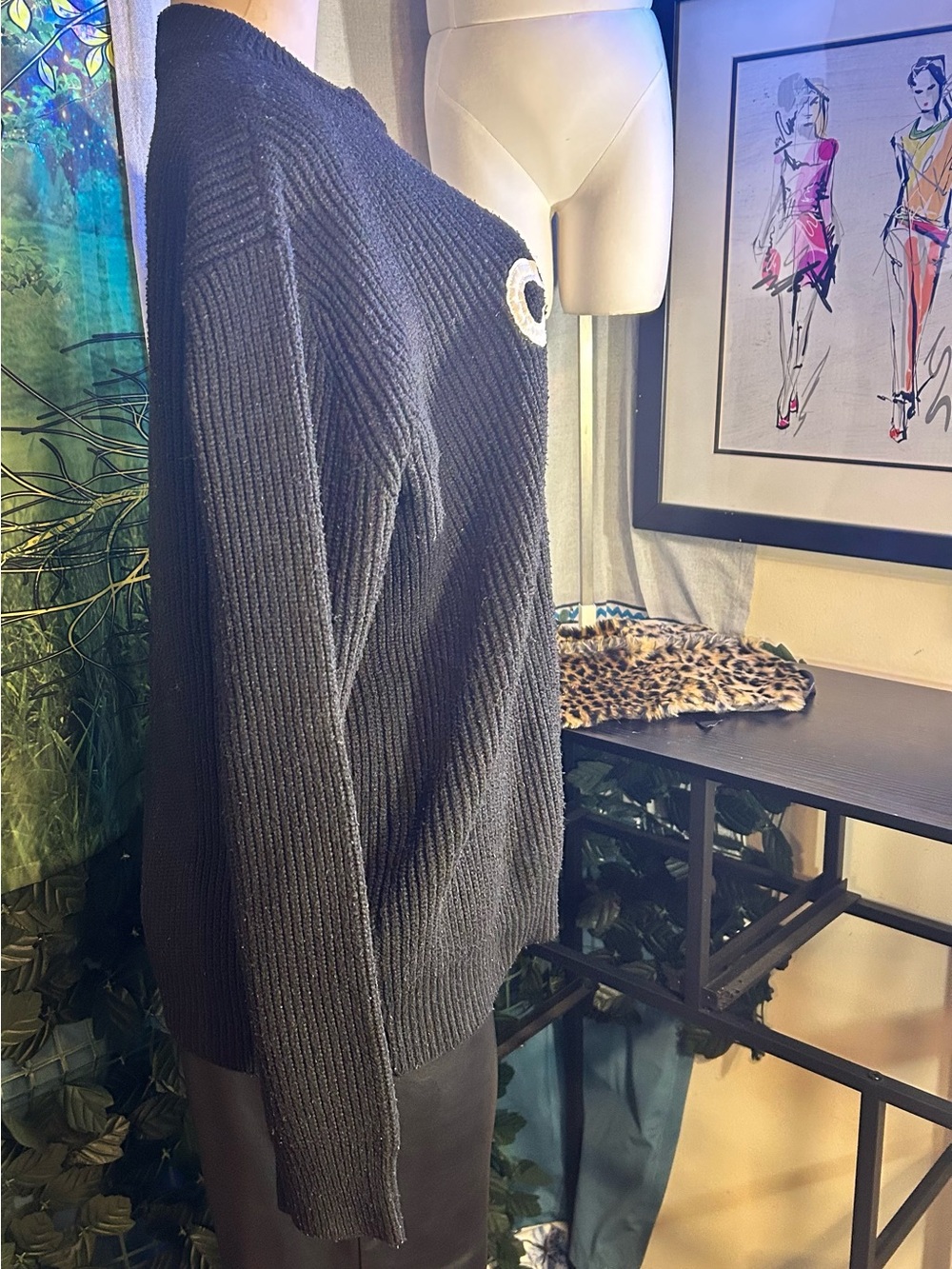 Celine Pre-Loved Black Ribbed Logo Crewneck Sweater -Unisex - Picture 4 of 9